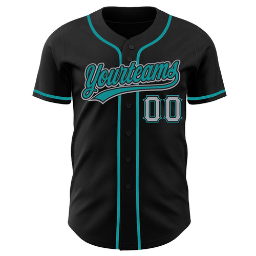 Custom Black Gray-Teal Authentic Baseball Jersey