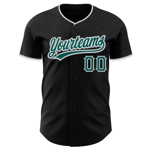 Custom Black Midnight Green Gray-White Authentic Baseball Jersey