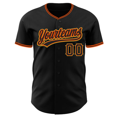 Custom Black Orange-Old Gold Authentic Baseball Jersey