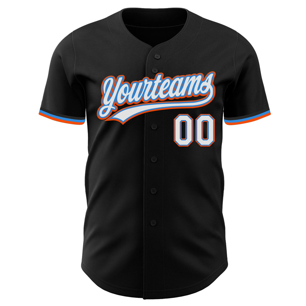 Custom Black White Electric Blue-Orange Authentic Baseball Jersey
