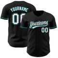 Custom Black White-Teal Authentic Baseball Jersey
