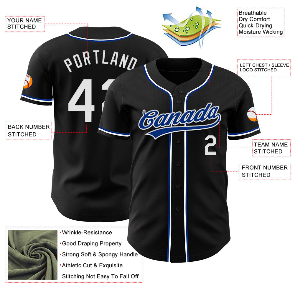 Custom Black White-Royal Authentic Baseball Jersey