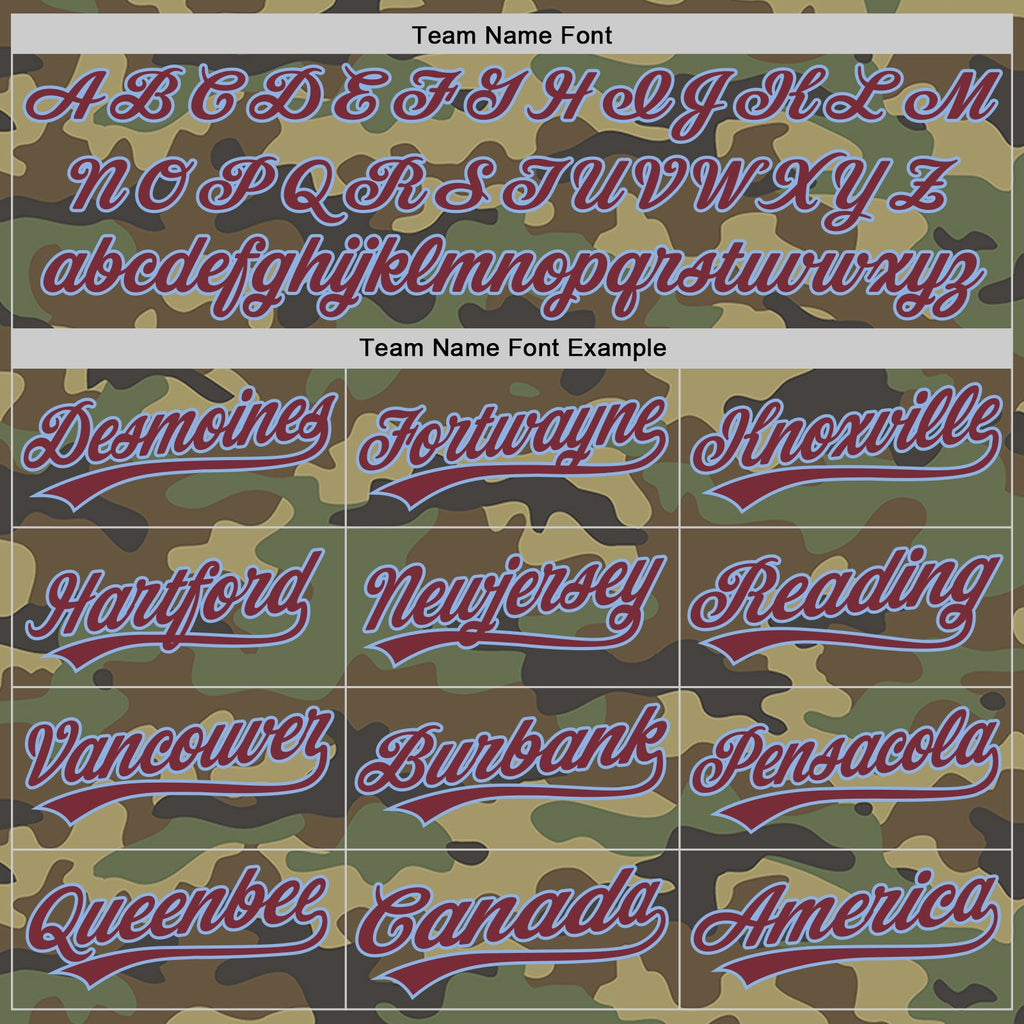 Custom Camo Burgundy-Light Blue Authentic Salute To Service Baseball Jersey