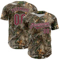 Custom Camo Burgundy White-Black Woodland Forest Camouflage Authentic Salute To Service Baseball Jersey