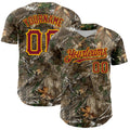 Custom Camo Crimson-Gold Woodland Forest Camouflage Authentic Salute To Service Baseball Jersey