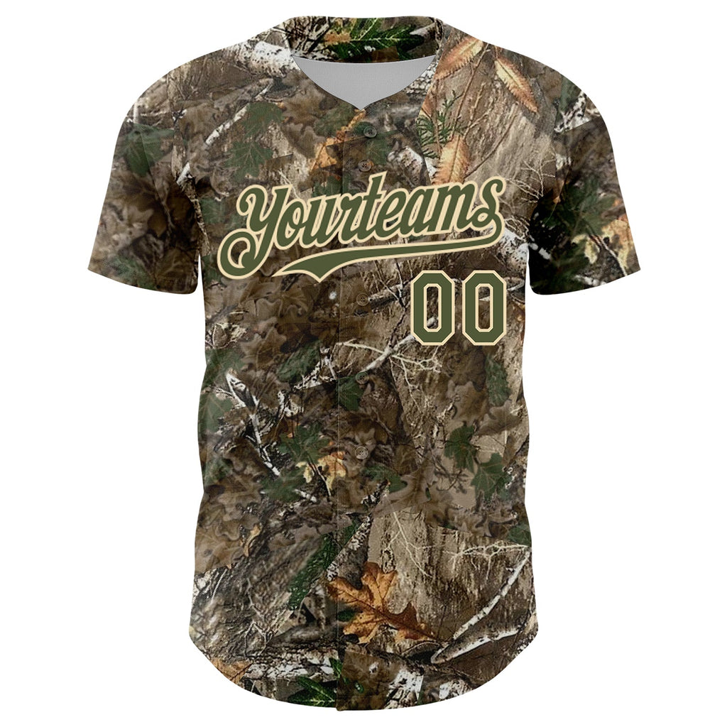 Custom Camo Olive-Cream Woodland Forest Camouflage Authentic Salute To Service Baseball Jersey