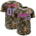 Custom Camo Light Blue Black-Pink Woodland Forest Camouflage Authentic Salute To Service Baseball Jersey