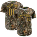 Custom Camo Old Gold-Black Woodland Forest Camouflage Authentic Salute To Service Baseball Jersey