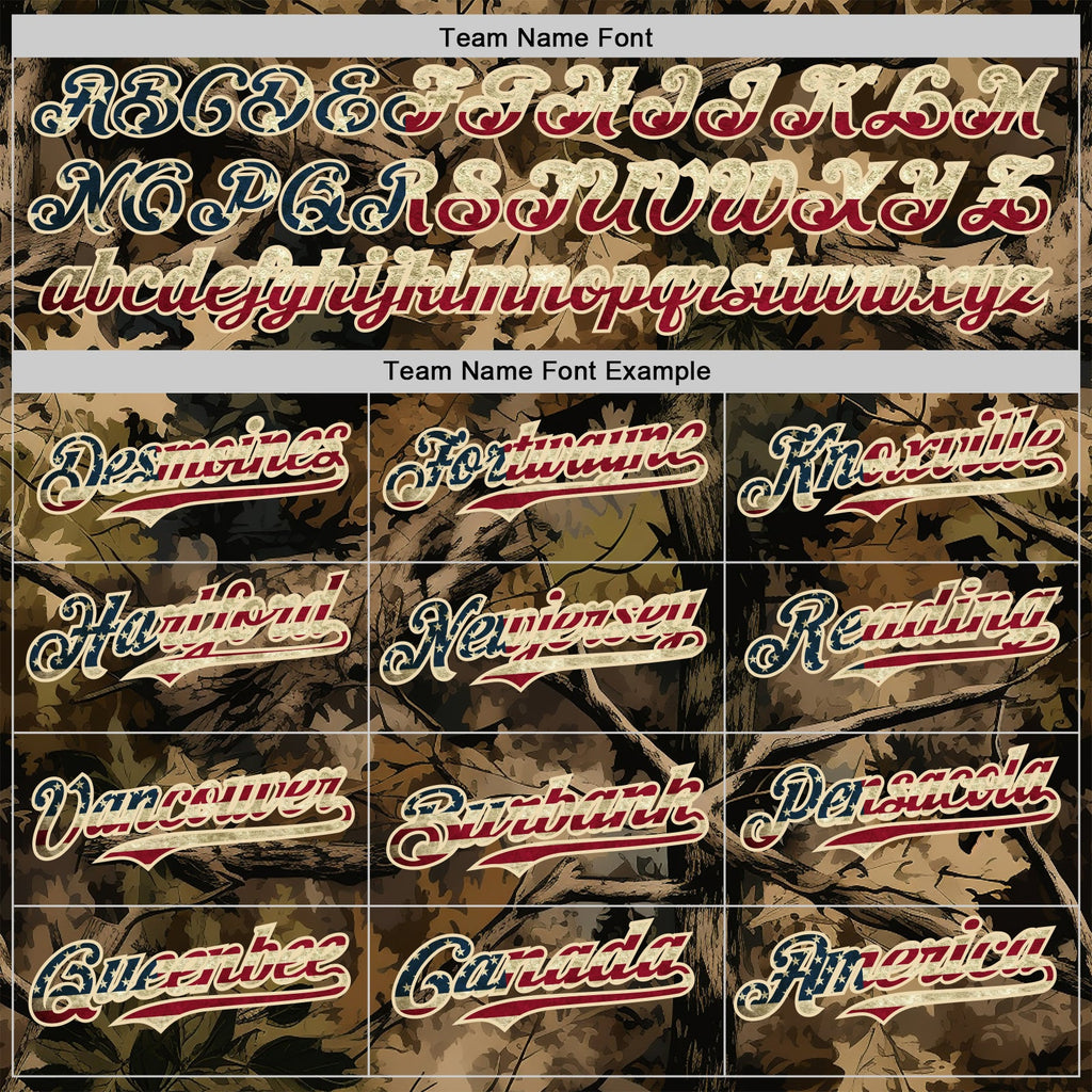 Custom Camo Vintage USA Flag Cream-Black Woodland Forest Tactical Camouflage Outdoor Leaf Authentic Baseball Jersey