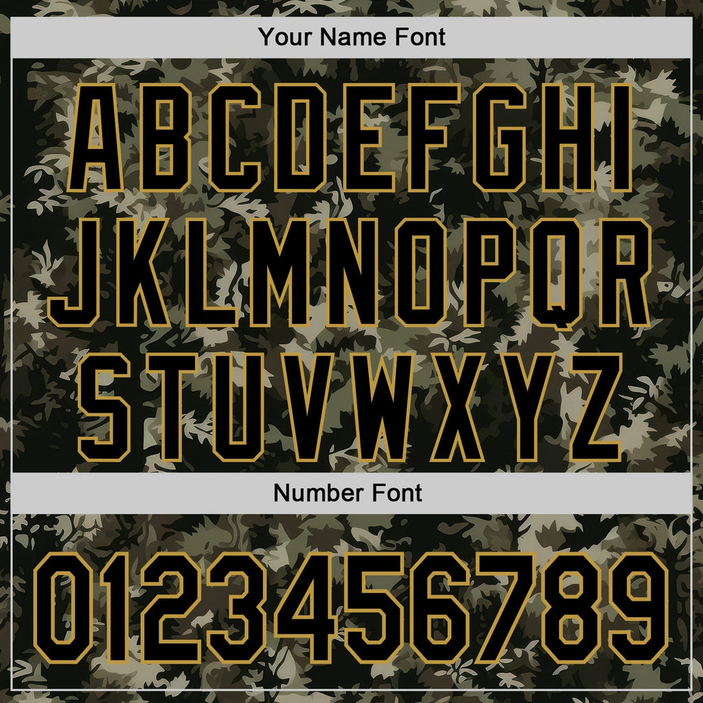 Custom Camo Black-Old Gold Woodland Forest Tactical Camouflage Outdoor Leaf Authentic Baseball Jersey
