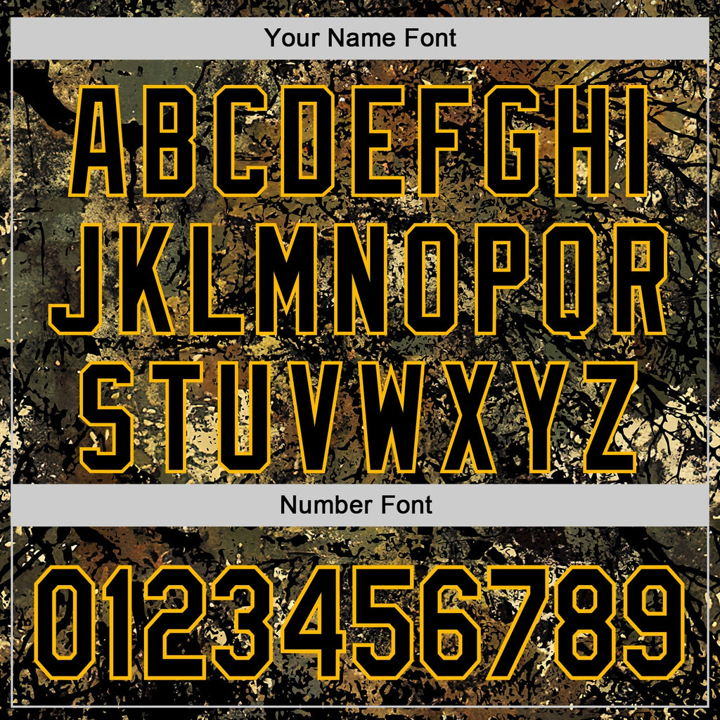Custom Camo Black-Gold Woodland Forest Tactical Camouflage Outdoor Leaf Authentic Baseball Jersey