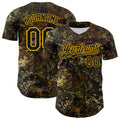 Custom Camo Black-Gold Woodland Forest Tactical Camouflage Outdoor Leaf Authentic Baseball Jersey