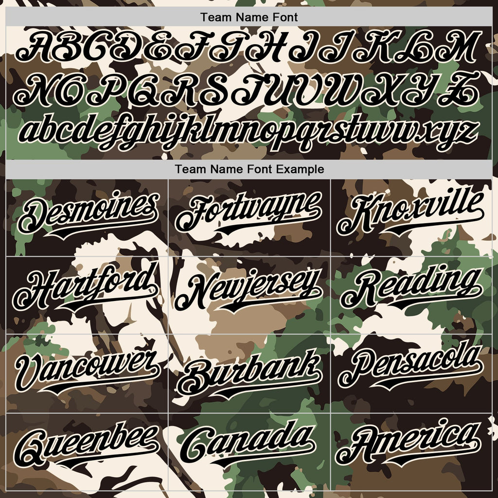 Custom Camo Black-Cream Woodland Forest Tactical Camouflage Outdoor Leaf Authentic Baseball Jersey