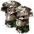Custom Camo Vintage USA Flag Cream-Brown Woodland Forest Tactical Camouflage Outdoor Leaf Authentic Baseball Jersey