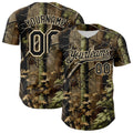 Custom Camo Black-Cream Woodland Forest Tactical Camouflage Outdoor Leaf Authentic Baseball Jersey