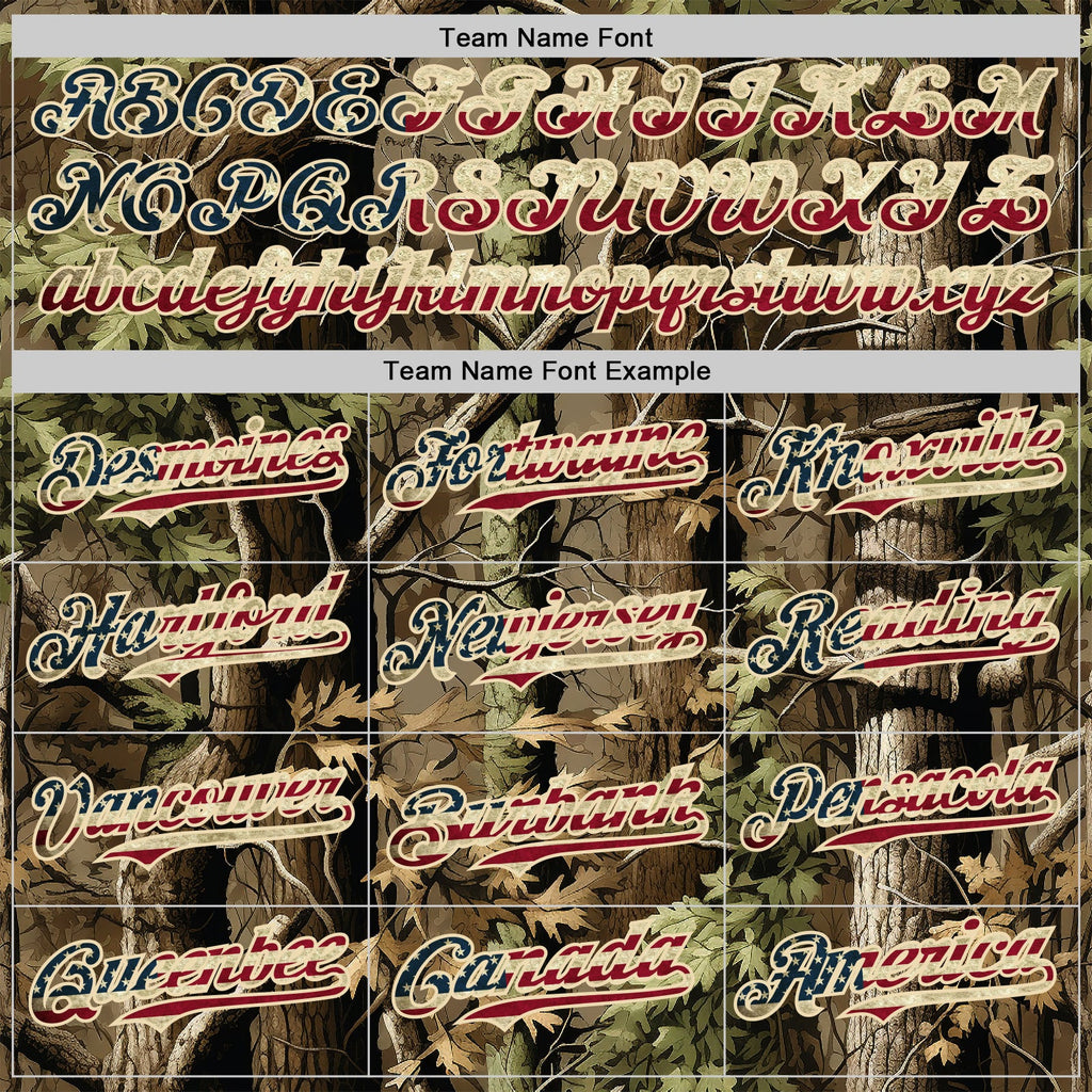 Custom Camo Vintage USA Flag Cream-Brown Woodland Forest Tactical Camouflage Outdoor Leaf Authentic Baseball Jersey