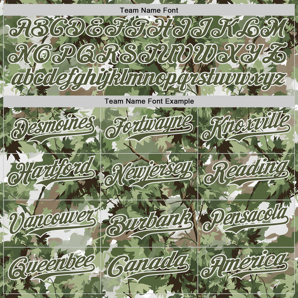 Custom Camo Olive-White Woodland Forest Tactical Camouflage Outdoor Leaf Authentic Baseball Jersey