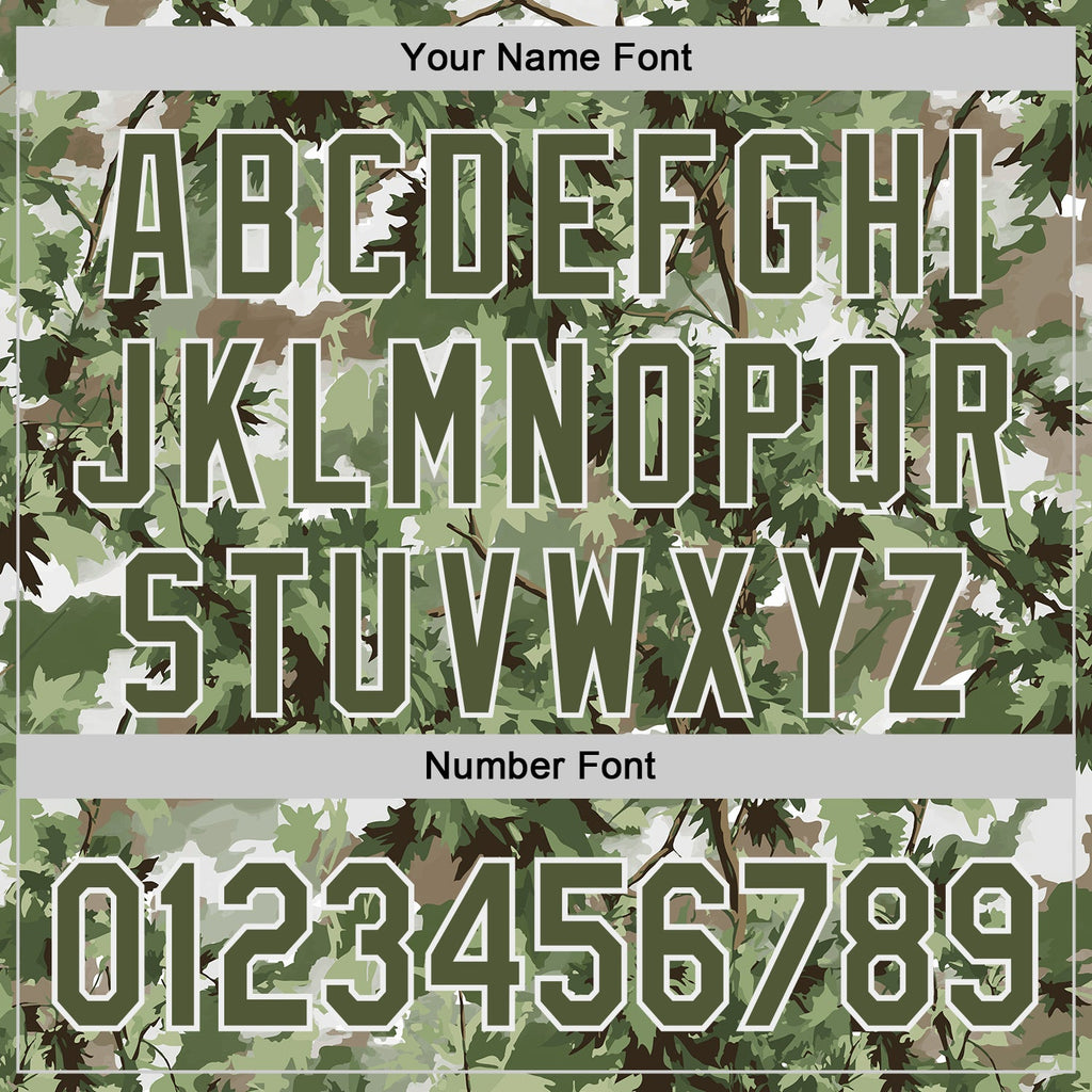 Custom Camo Olive-White Woodland Forest Tactical Camouflage Outdoor Leaf Authentic Baseball Jersey