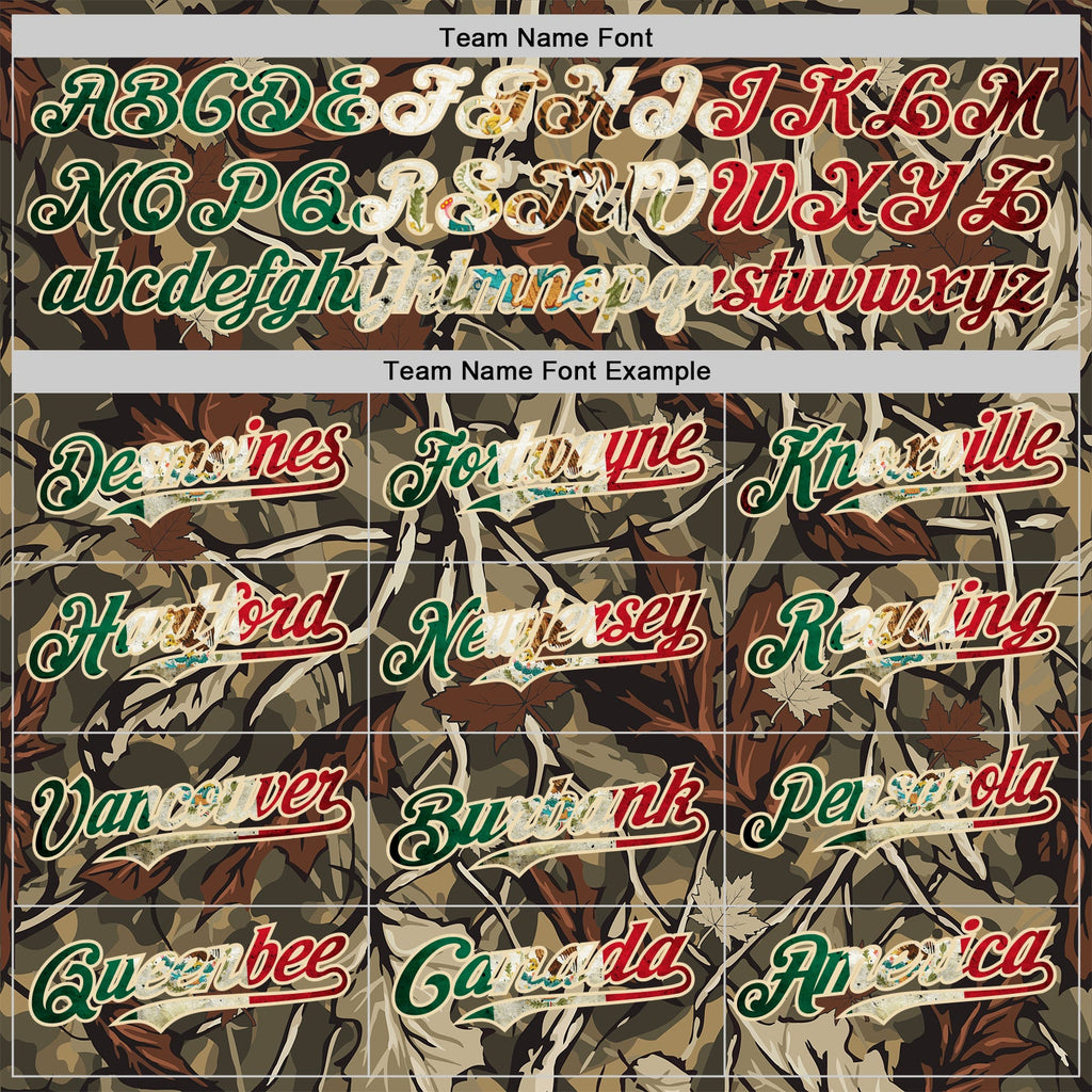 Custom Camo Vintage Mexican Flag Cream-Red Woodland Forest Tactical Camouflage Outdoor Leaf Authentic Baseball Jersey