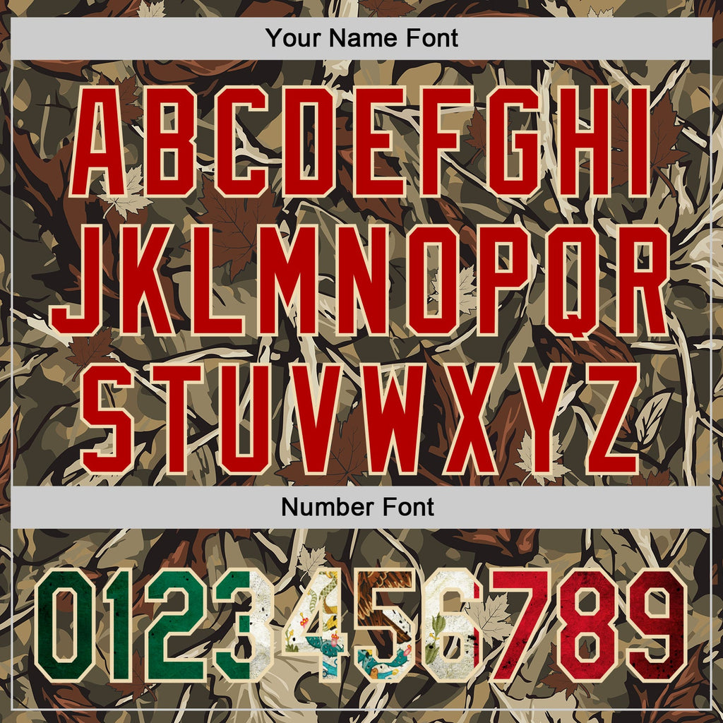 Custom Camo Vintage Mexican Flag Cream-Red Woodland Forest Tactical Camouflage Outdoor Leaf Authentic Baseball Jersey