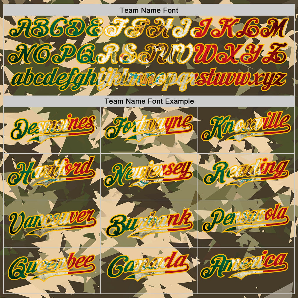Custom Camo Vintage Mexican Flag Cream Gold-Olive Woodland Geometric Camouflage Authentic Baseball Jersey