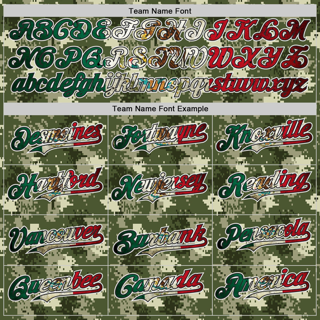 Custom Camo Vintage Mexican Flag Black White-Fire Red Digital Camouflage Authentic Baseball Jersey