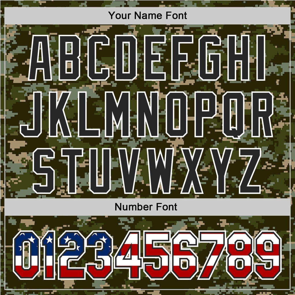Custom Camo USA Flag Black-White Digital Camouflage Authentic Baseball Jersey