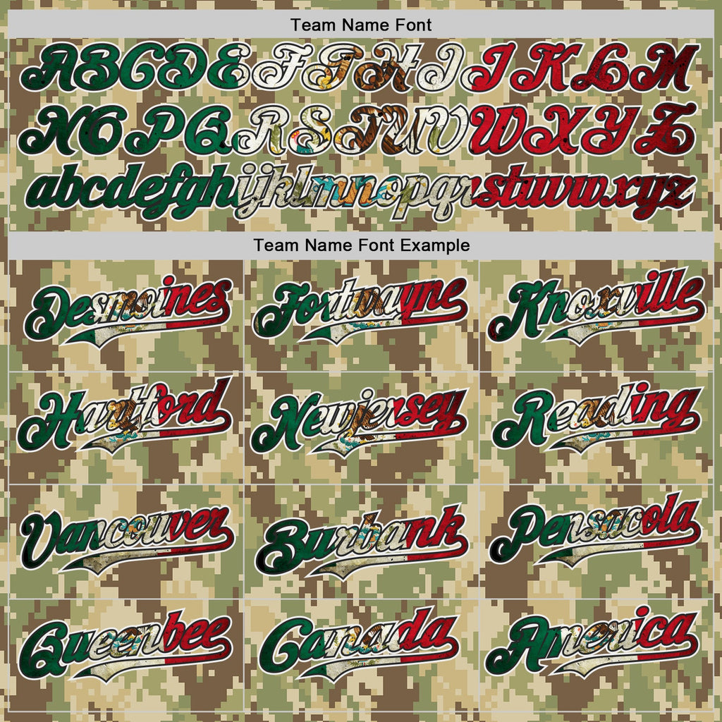 Custom Camo Vintage Mexican Flag Black White-Fire Red Digital Camouflage Authentic Baseball Jersey