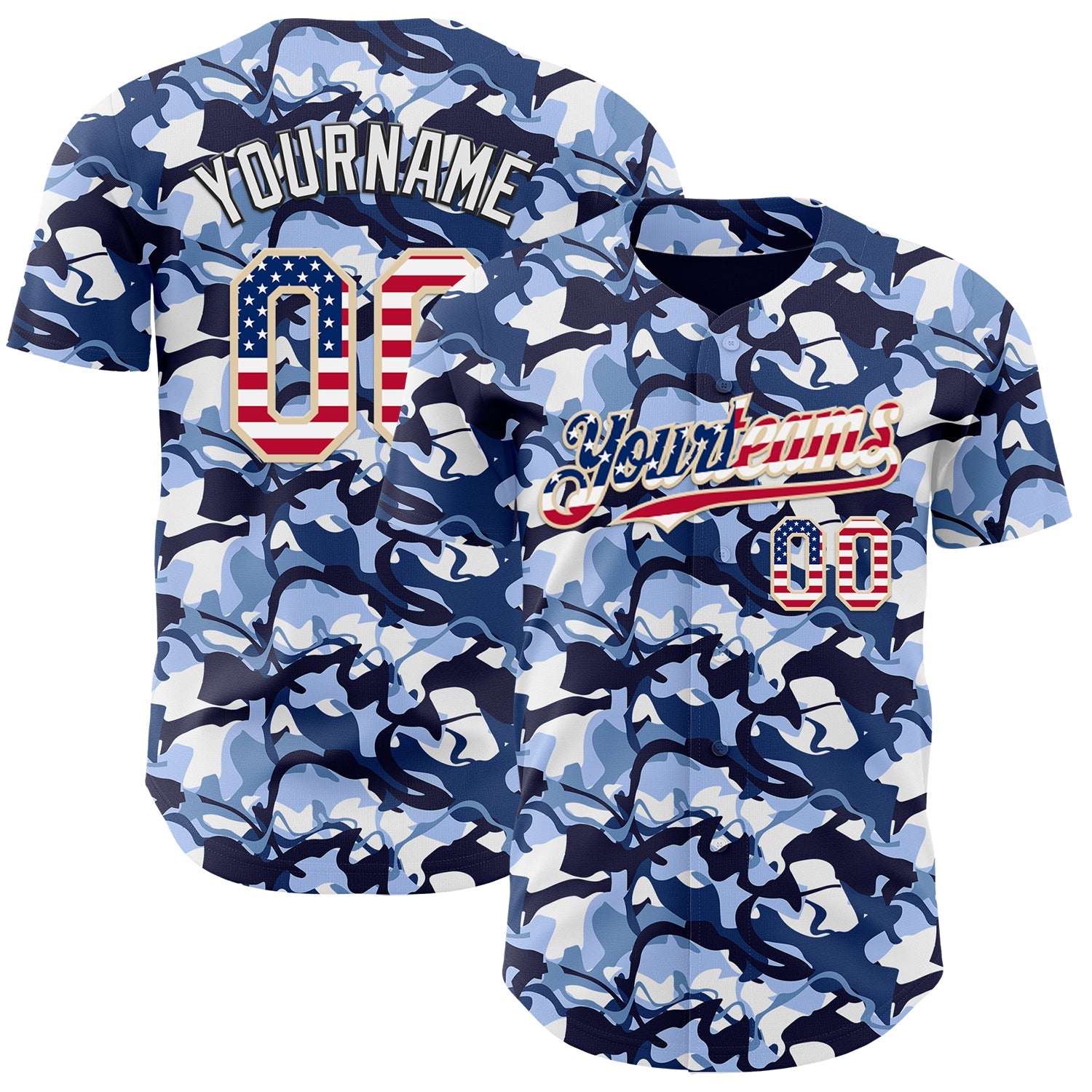 Custom Camo USA Flag City Cream Black-White Blue Ocean Camouflage Authentic Baseball Jersey