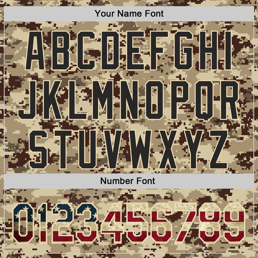 Custom Camo Vintage USA Flag Cream-Black Digital Camouflage Authentic Baseball Jersey