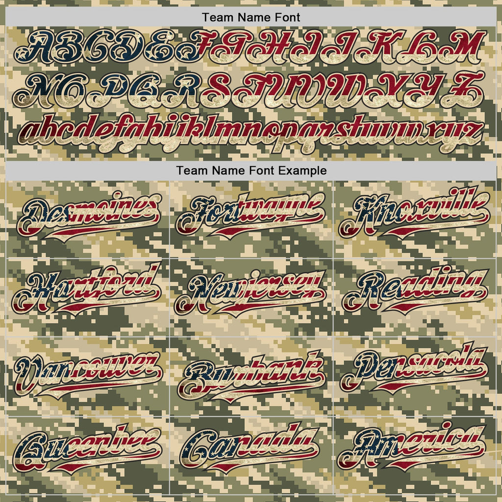 Custom Camo Vintage USA Flag Cream Black-US Navy Blue Digital Camouflage Authentic Baseball Jersey