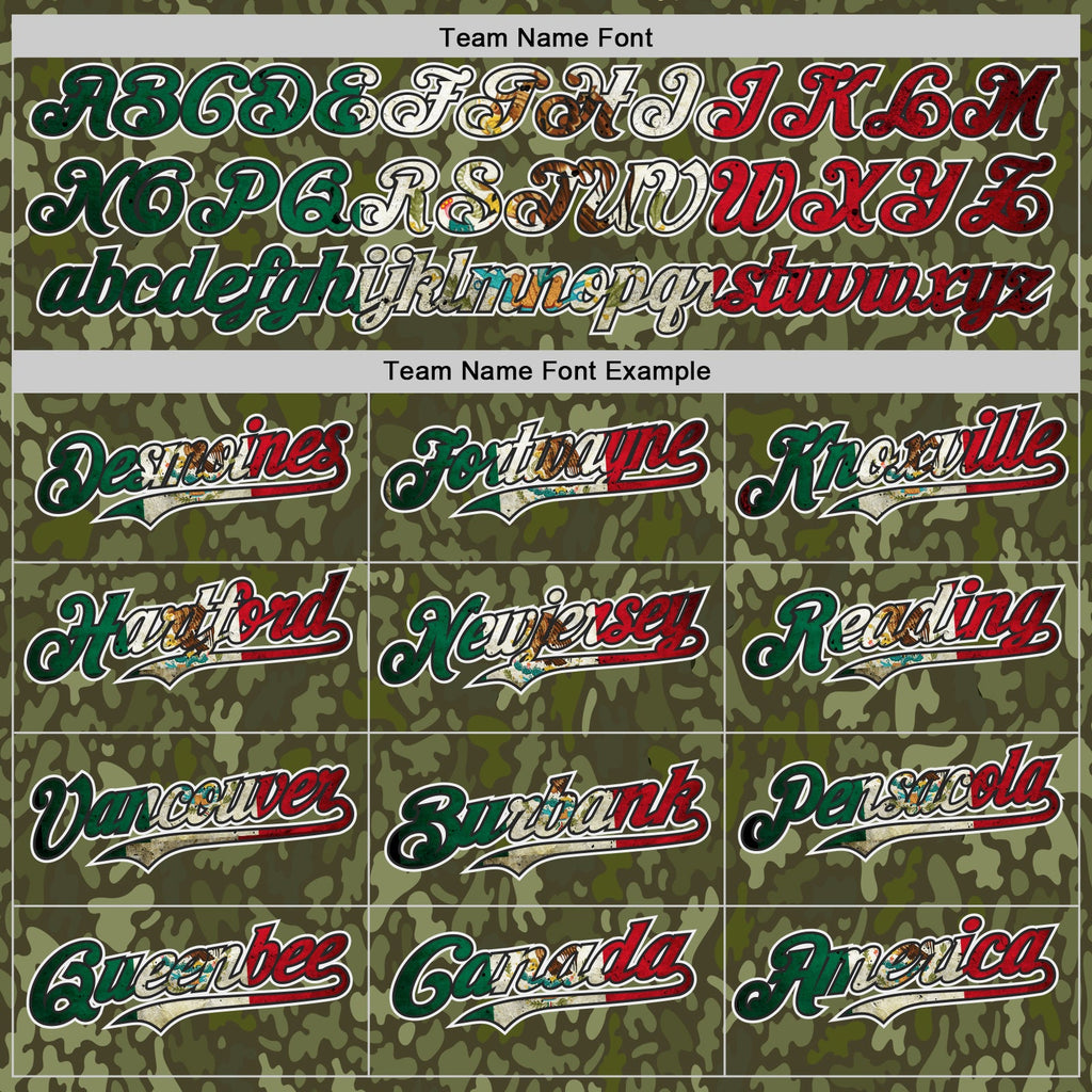 Custom Camo Vintage Mexican Flag Black White-Fire Red Woodland Camouflage Outdoor Authentic Baseball Jersey