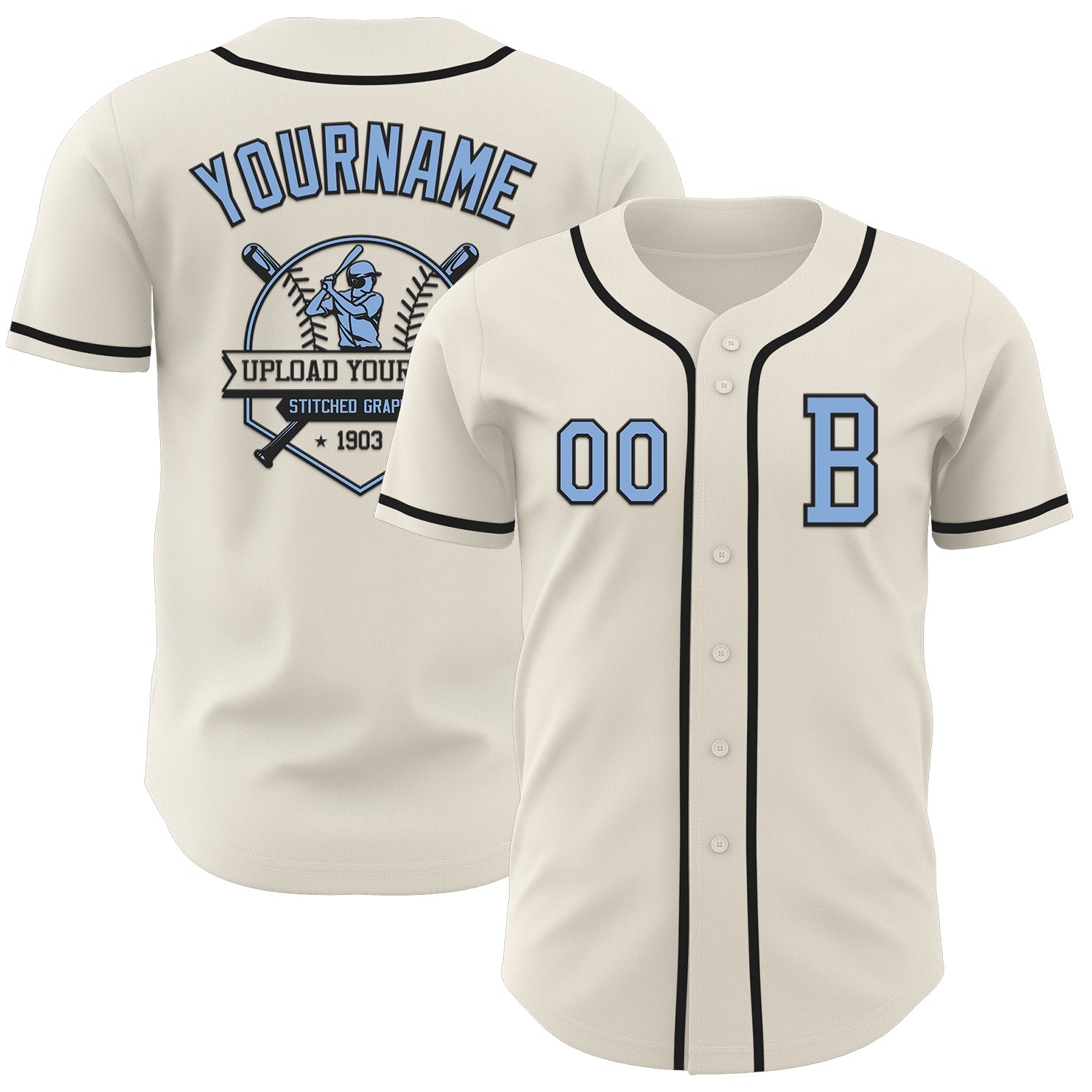 Custom Cream Light Blue-Black Authentic Baseball Jersey