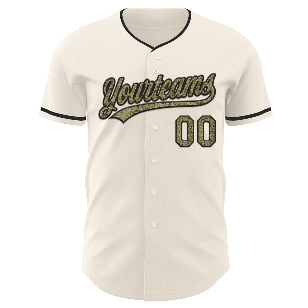 Custom Cream Camo-Black Authentic Baseball Jersey
