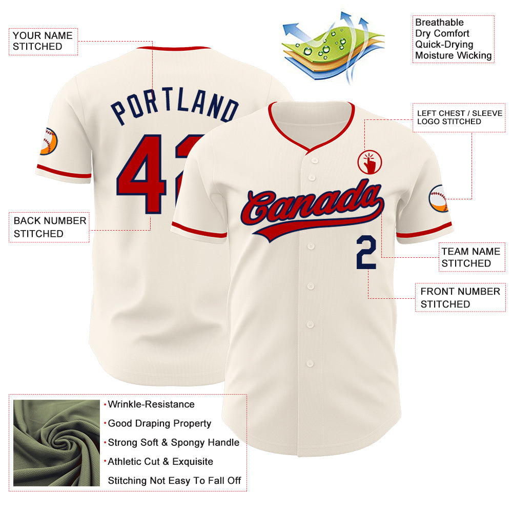 Custom Cream Red-Navy Authentic Baseball Jersey