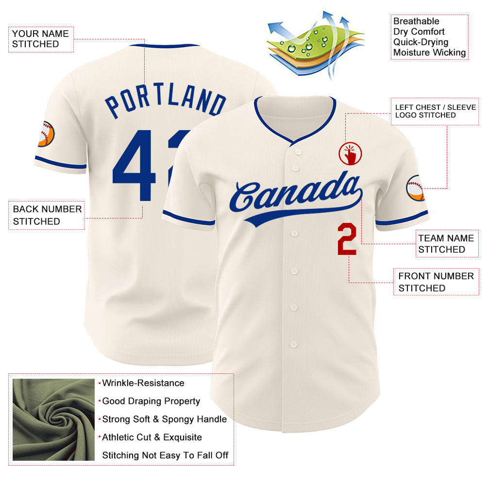 Custom Cream Royal-Red Authentic Baseball Jersey
