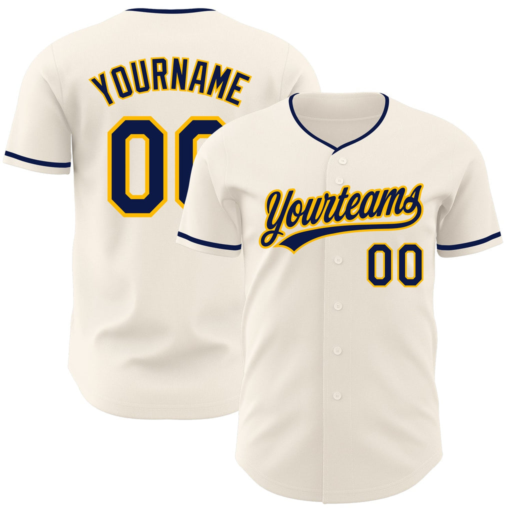Custom Cream Navy-Gold Authentic Baseball Jersey