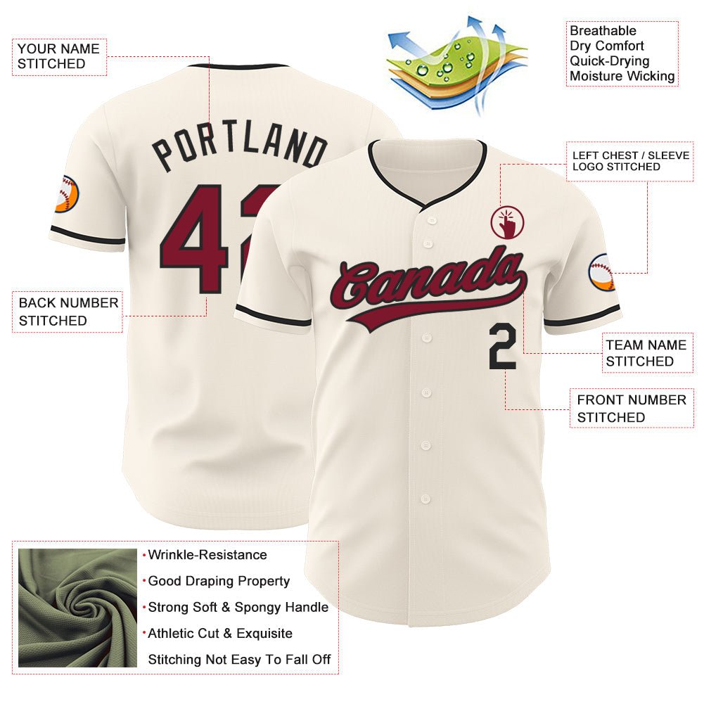 Custom Cream Crimson-Black Authentic Baseball Jersey
