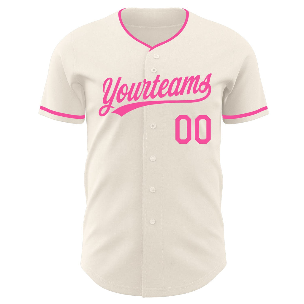 Custom Cream-Pink Authentic Baseball Jersey