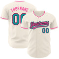 Custom Cream Teal Black-Pink Authentic Baseball Jersey