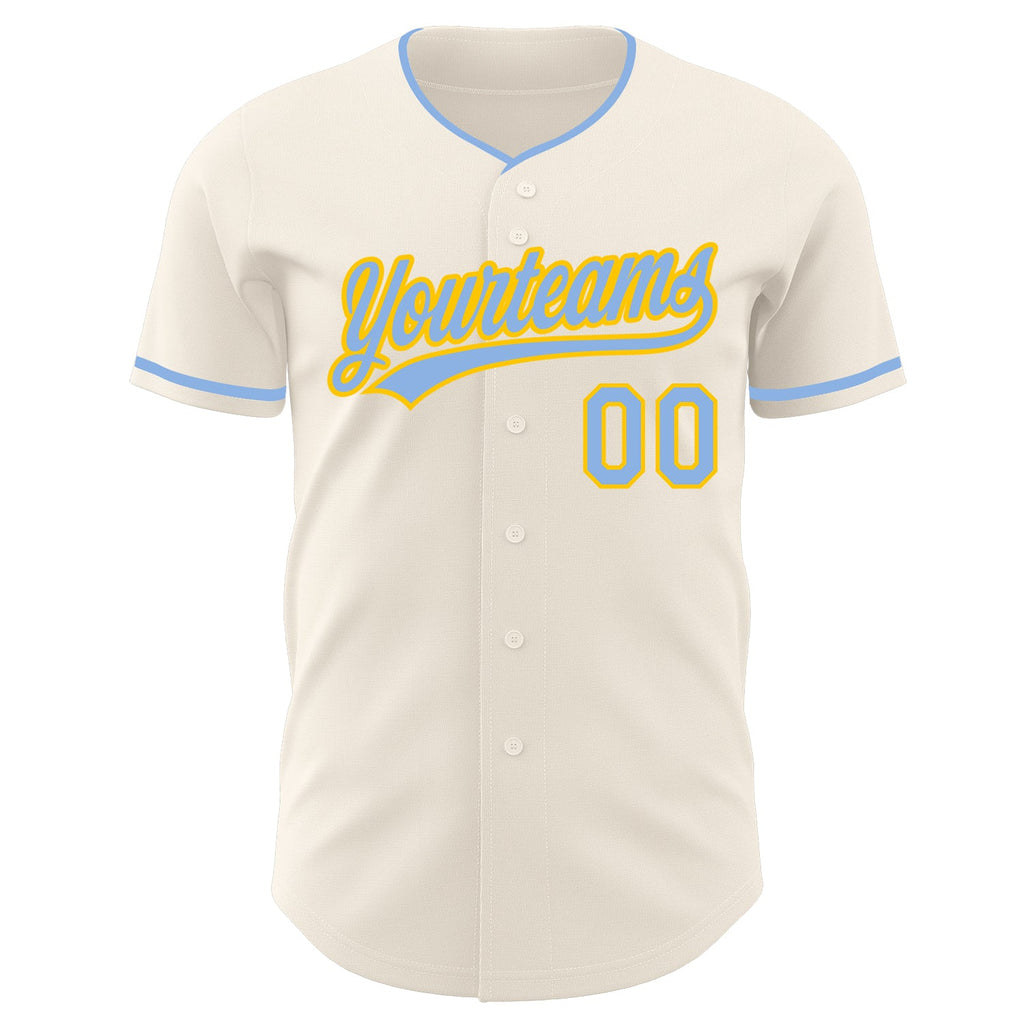 Custom Cream Light Blue-Yellow Authentic Baseball Jersey