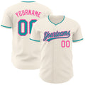 Custom Cream Teal-Pink Authentic Baseball Jersey