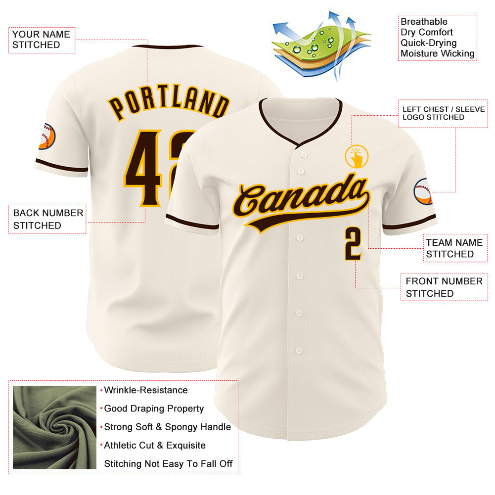 Custom Cream Brown-Gold Authentic Baseball Jersey
