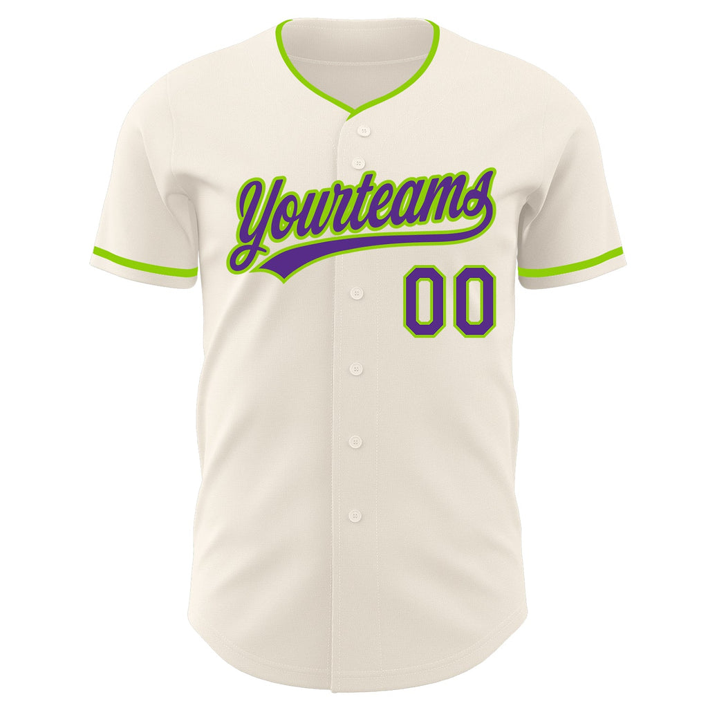 Custom Cream Purple-Neon Green Authentic Baseball Jersey