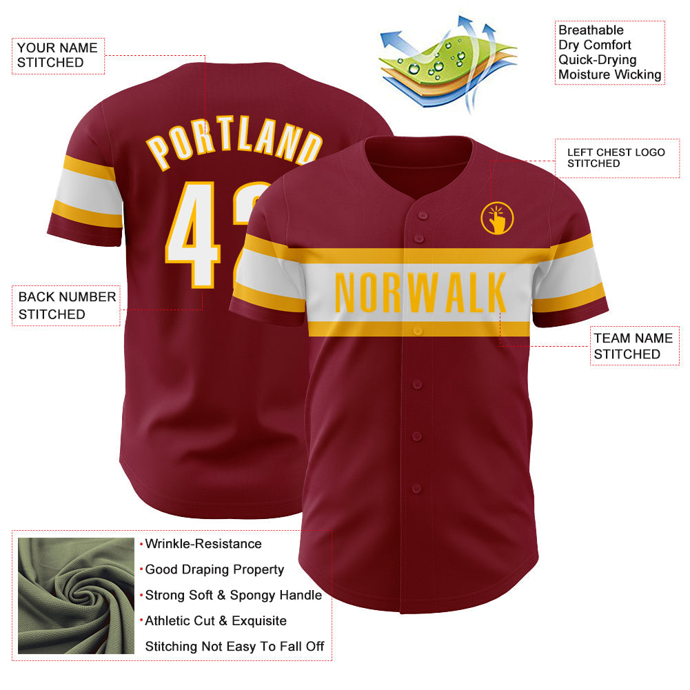 Custom Crimson White-Gold Authentic Baseball Jersey