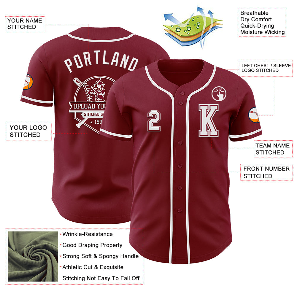 Custom Crimson White Authentic Baseball Jersey