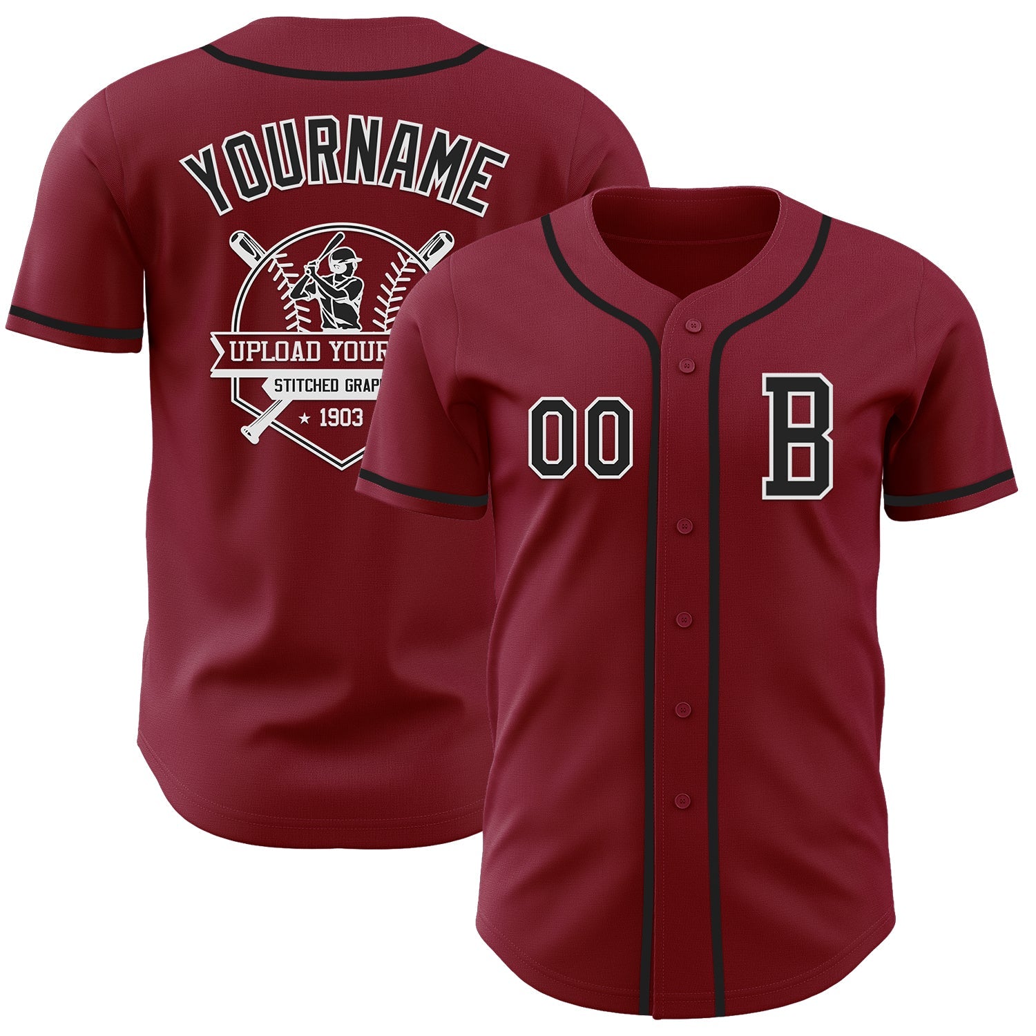Custom Crimson Black-White Authentic Baseball Jersey