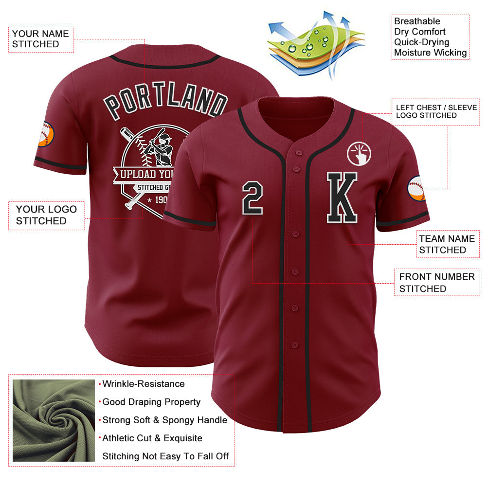 Custom Crimson Black-White Authentic Baseball Jersey