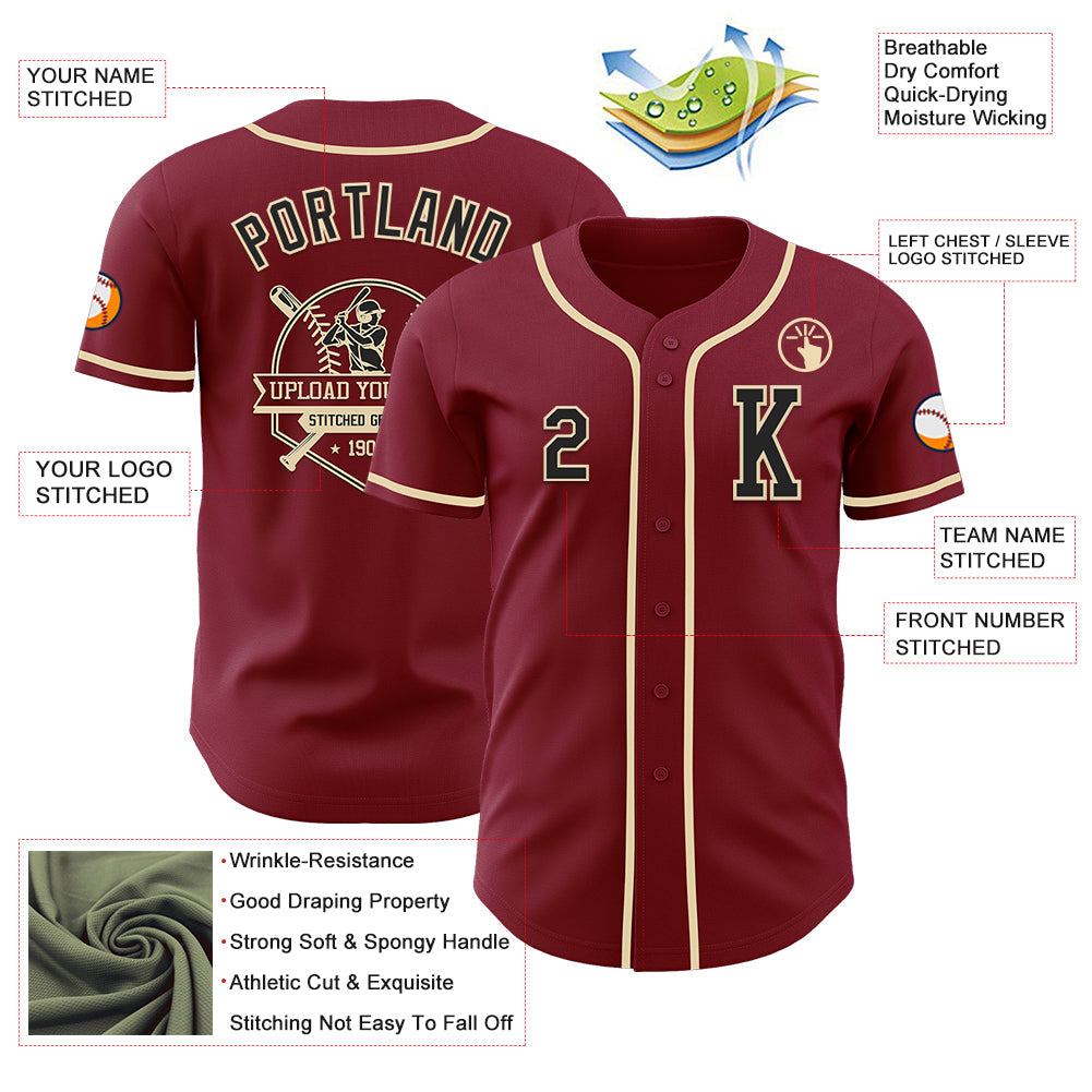 Custom Crimson Black-Cream Authentic Baseball Jersey