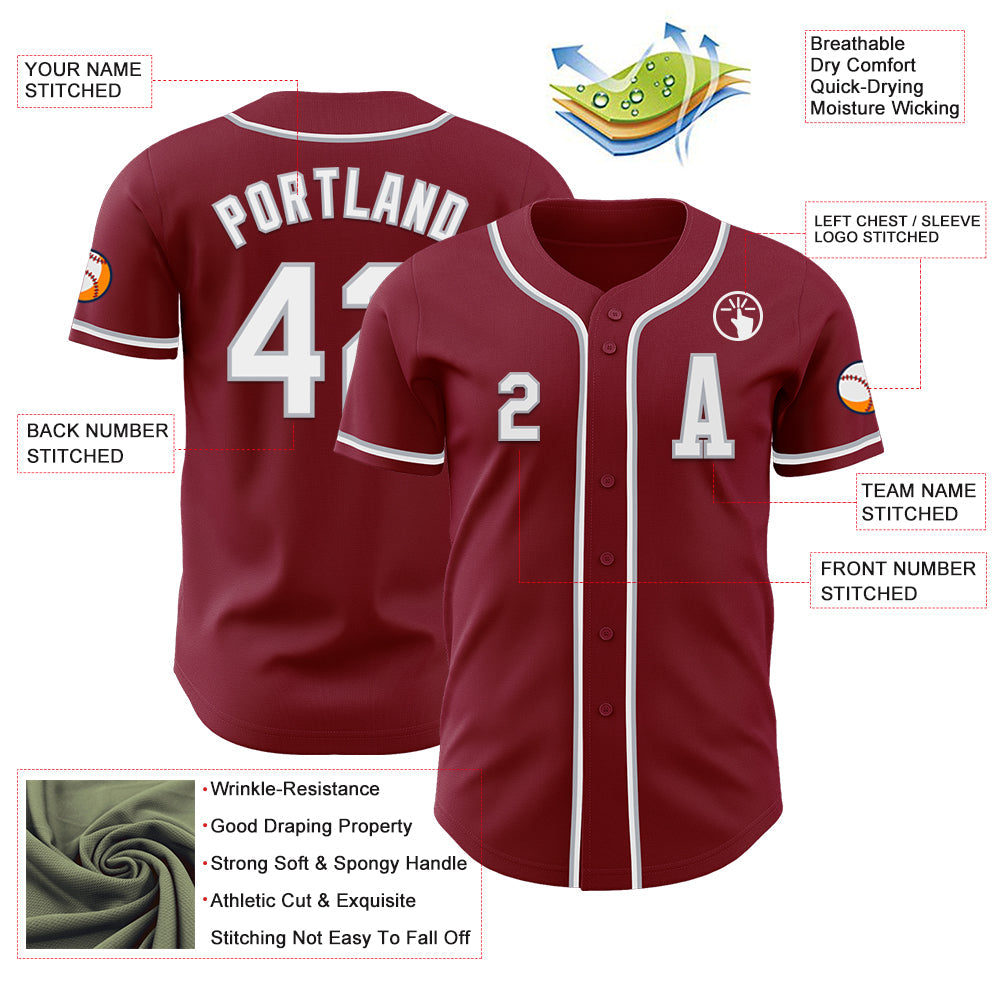 Custom Crimson White-Gray Authentic Baseball Jersey
